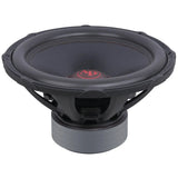 Audiopipe subwoofer, upper angled view showing the black cone, basket and stacked motor