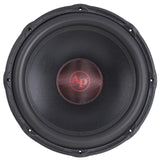 Front view of an Audiopipe subwoofer with a black cone, broad surround and red AP logo