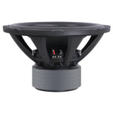 Subwoofer side view showing a broad basket, terminals and tall stacked motor