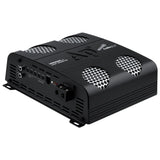 Audiopipe APHF-3000D-H2 amplifier front angle showing its input, control and speaker-terminal panel