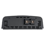 Audiopipe amplifier power connection panel showing three terminals and ventilation slots