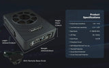 Audiopipe APLP-8300 powered subwoofer dimensions: 13.6 by 9.6 by 2.8 inches, shown with its wired remote bass knob