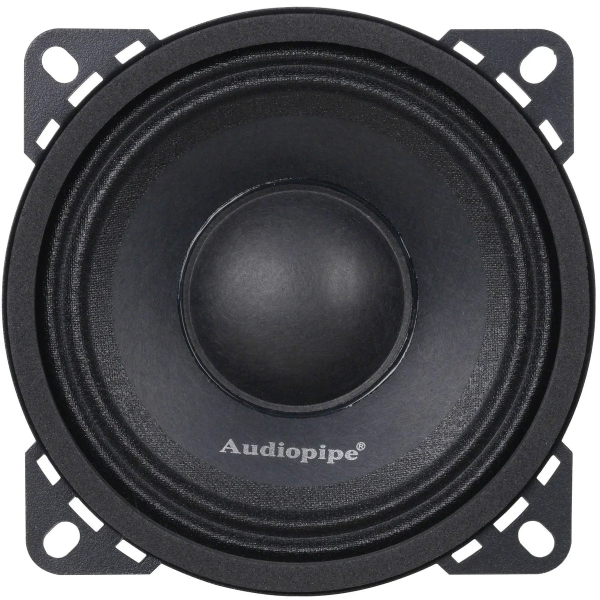 Audiopipe midrange loudspeaker with four mounting tabs, front view