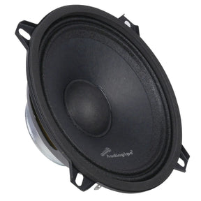 Angled black Audiopipe speaker with a domed center and four projecting mounting tabs