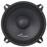 Front of a black Audiopipe speaker with a domed center and four slotted mounting tabs