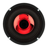 Audiopipe loudspeaker front with the grille removed, showing a red center horn and black cone