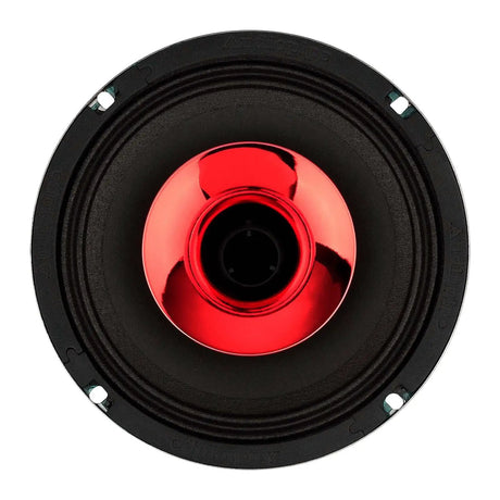 Audiopipe loudspeaker front with the grille removed, showing a red center horn and black cone