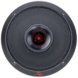 Audiopipe loudspeaker front view with a black mesh grille and red bullet-shaped center