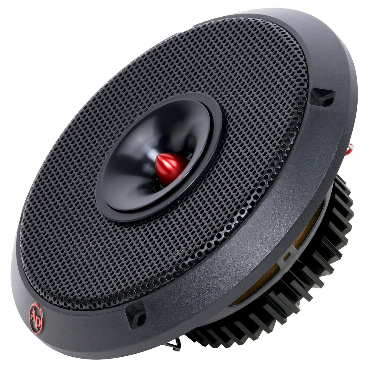 Audiopipe loudspeaker with mesh grille and red center phase plug