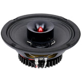 Audiopipe loudspeaker with its grille removed, showing a black cone, center horn and red bullet-shaped center