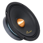 Angled black Audiopipe speaker with a gold bullet center and gold cone logo