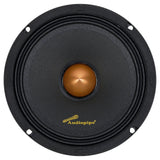 Front of an Audiopipe speaker with a gold center and four mounting holes