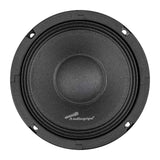 Front view of a black Audiopipe speaker with a textured cone, round dust cap and mounting slots