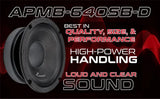 Audiopipe APMB-640SB-D promotional graphic highlighting power and sound quality