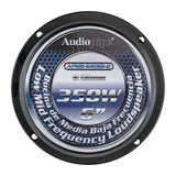 Audiopipe APMB-640SB-D rear label showing 6-inch size, 8-ohm impedance and 350W marking