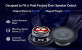 Audiopipe APMB-627-4 material and mounting card listing a steel basket and 56 mm mounting depth