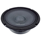 Angled front view of a black Audiopipe speaker with two terminals beneath the basket