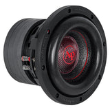 Angled front view of an Audiopipe subwoofer with stacked magnet and red-and-black terminals