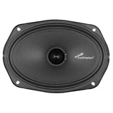 Front view of an oval black Audiopipe speaker with a bullet-shaped center
