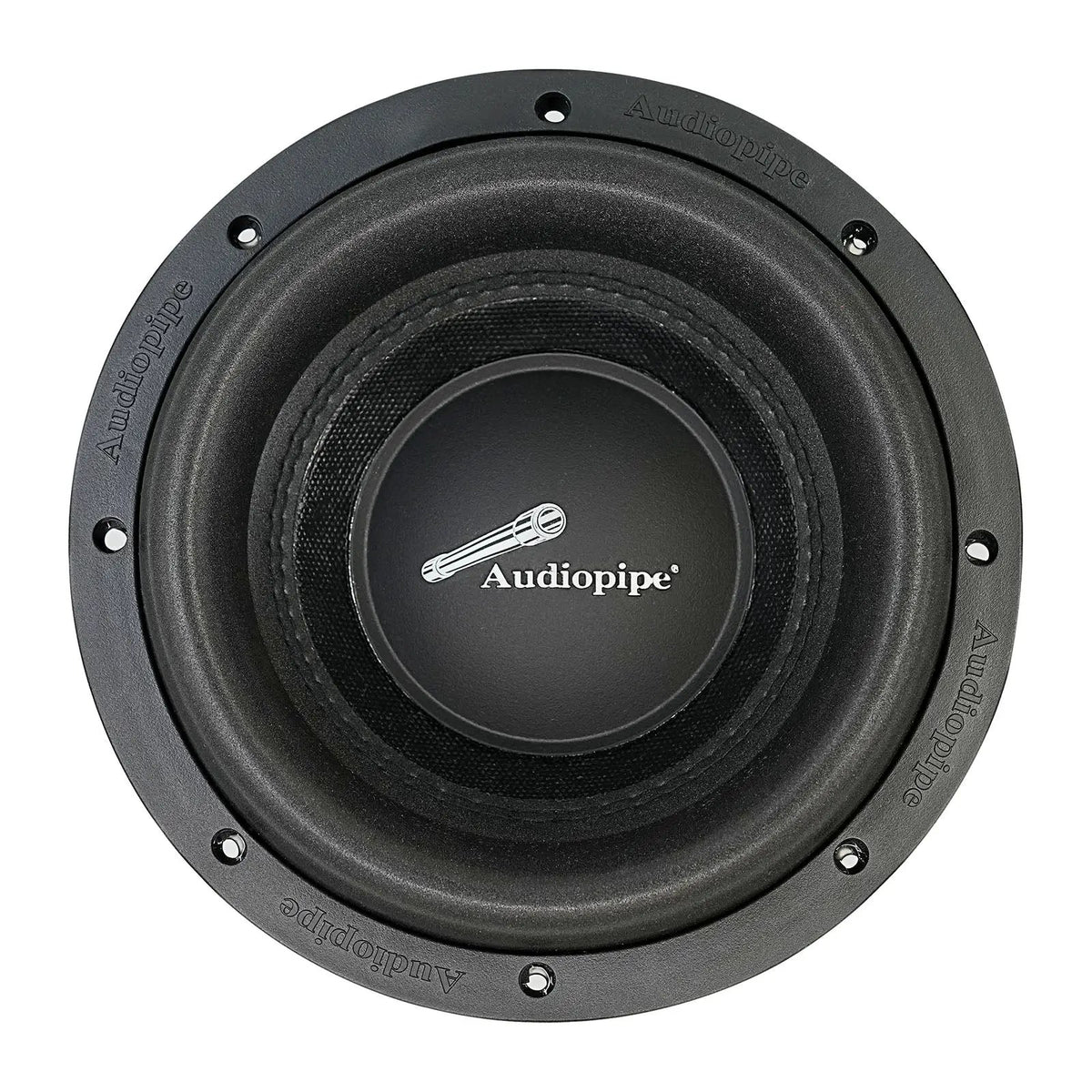 Black Audiopipe subwoofer with a broad surround, front view
