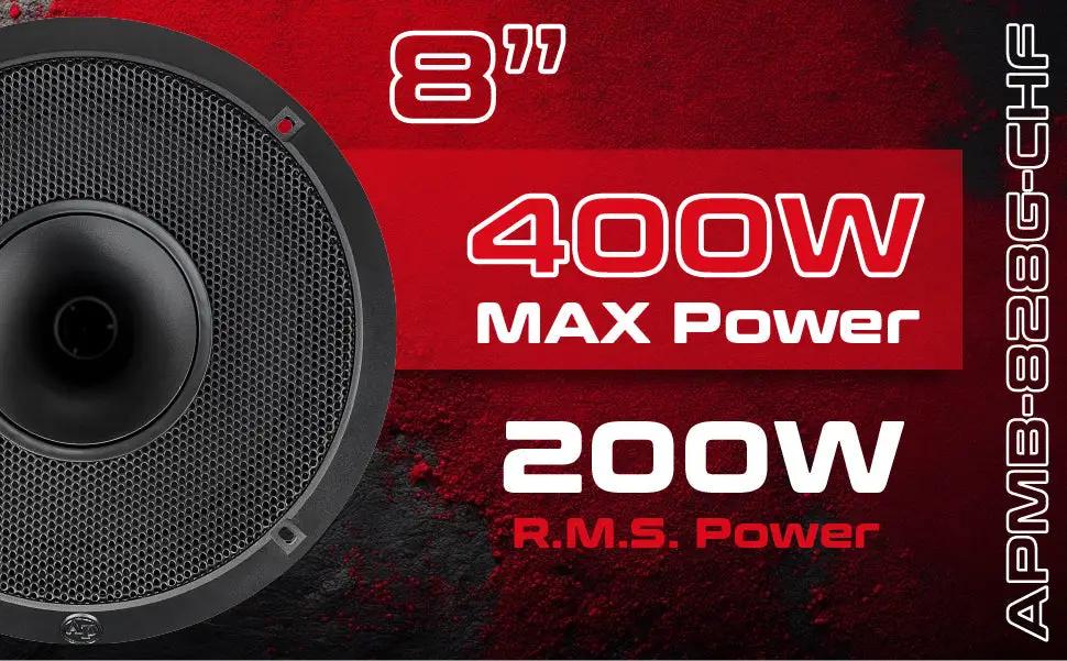 APMB-828G-CHF power graphic listing 400 W maximum and 200 W RMS