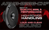 Audiopipe loudspeaker graphic promoting high power handling and loud, clear sound