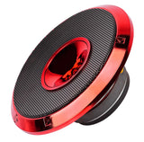 Red Audiopipe horn speaker with a black mesh grille, angled view