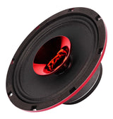 Red horn speaker opposite front angle showing the black cone and red center horn