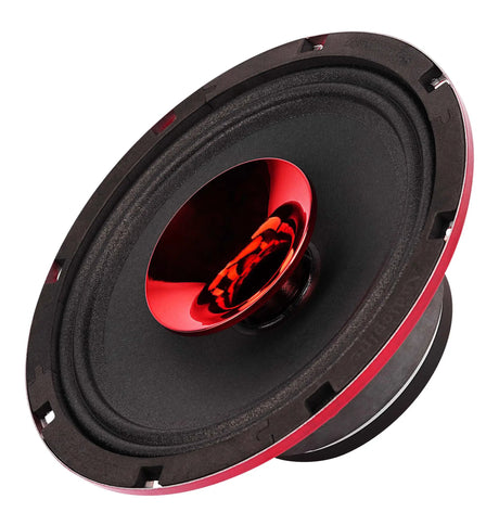 Red horn speaker opposite front angle showing the black cone and red center horn
