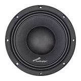 Front of a black Audiopipe speaker with a woven cone and domed center