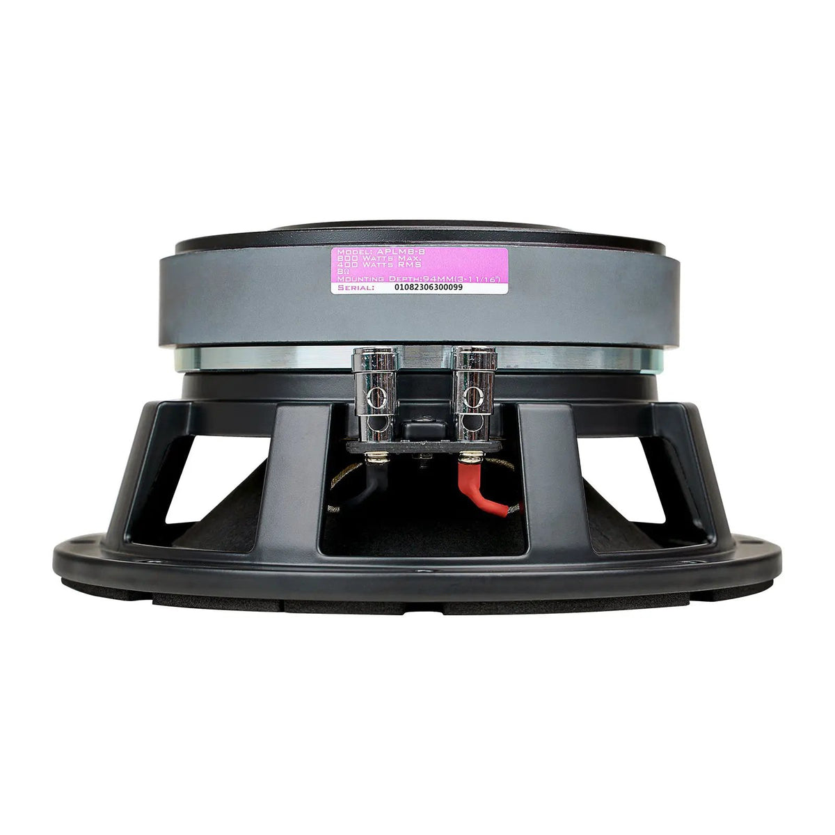 Audiopipe APLMB-8 loudspeaker, side basket and terminal view