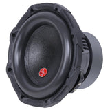 Audiopipe subwoofer with a black cone and red badge, angled view