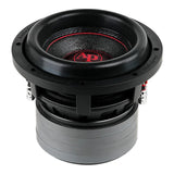 Audiopipe subwoofer with a red logo, black cone and stacked motor, upper angled view
