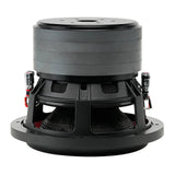 Inverted Audiopipe subwoofer showing four stacked magnets, a black basket and red and black terminals