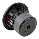 Rear angled view of an Audiopipe subwoofer showing its labeled magnet base, basket and terminals