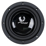 Audiopipe subwoofer with a glossy black cone, front view