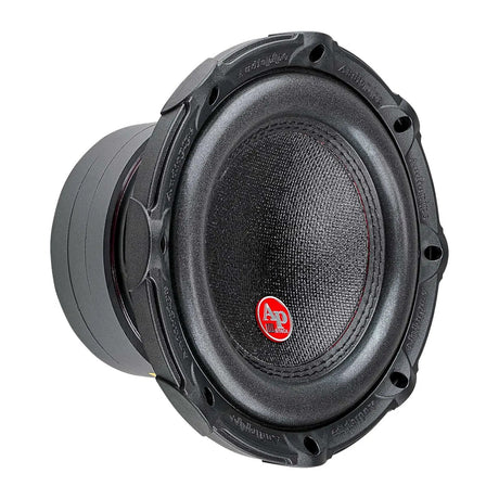 Angled front view of an Audiopipe subwoofer with small red AP badge and stacked magnet