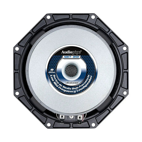 Rear view of an Audiopipe AOCT-850 speaker with a central mesh vent and 500W, 8-ohm label