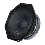 Opposite angled view of a black Audiopipe speaker with a polygonal mounting rim and gray rear magnet