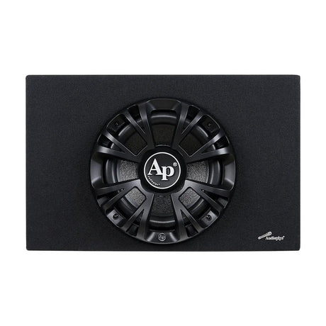 Audiopipe bass enclosure with a guarded woofer, front view