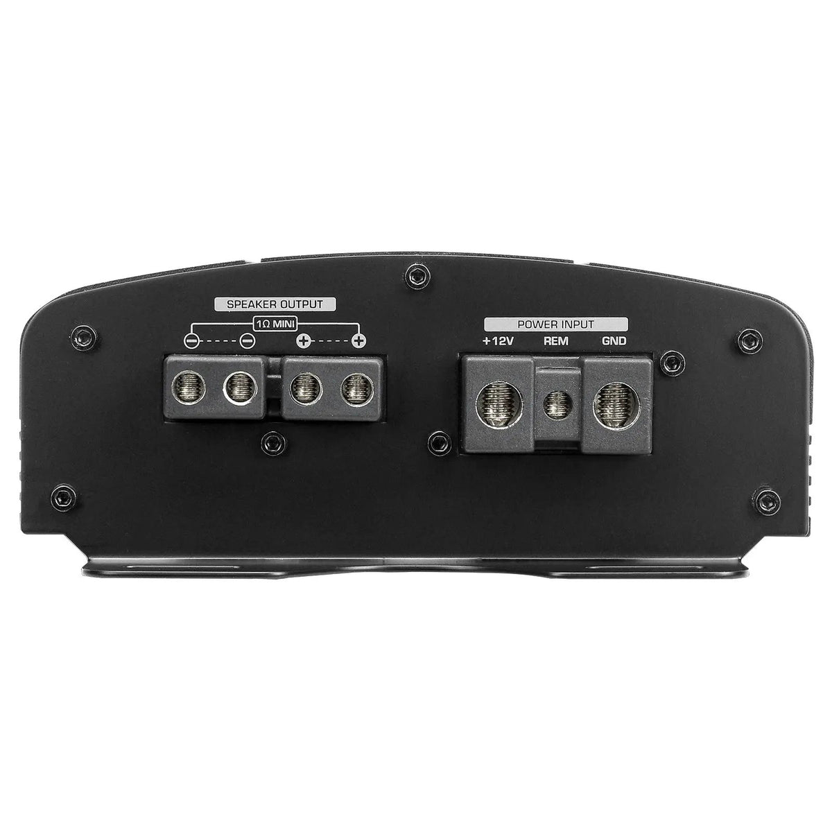Audiopipe amplifier end panel showing speaker output and power supply terminals