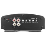Amplifier input panel with RCA jacks, remote socket, gain, crossover and bass controls
