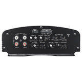 Amplifier input panel with four RCA jacks, remote connection, gain controls and crossover switches