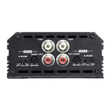 Amplifier input panel with four RCA sockets and separate gain and crossover controls