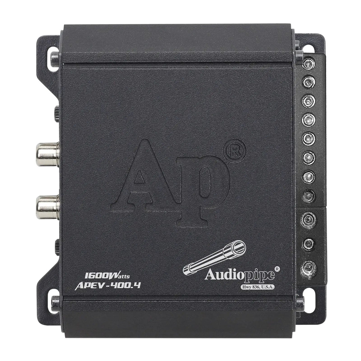 Audiopipe APEV-400.4 amplifier, top view