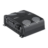 Angled front view of an Audiopipe amplifier with four silver mesh vent panels