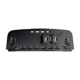 Amplifier power-input panel with three terminals and ventilation slots