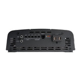 Audiopipe amplifier control panel with RCA sockets, adjustment knobs, a remote port, status lights and speaker terminals