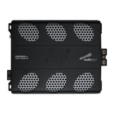 Top view of a black Audiopipe APHF-5000D-H1 amplifier with six silver mesh vents