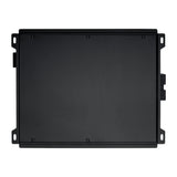 Underside of a black amplifier showing its flat cover plate and mounting tabs